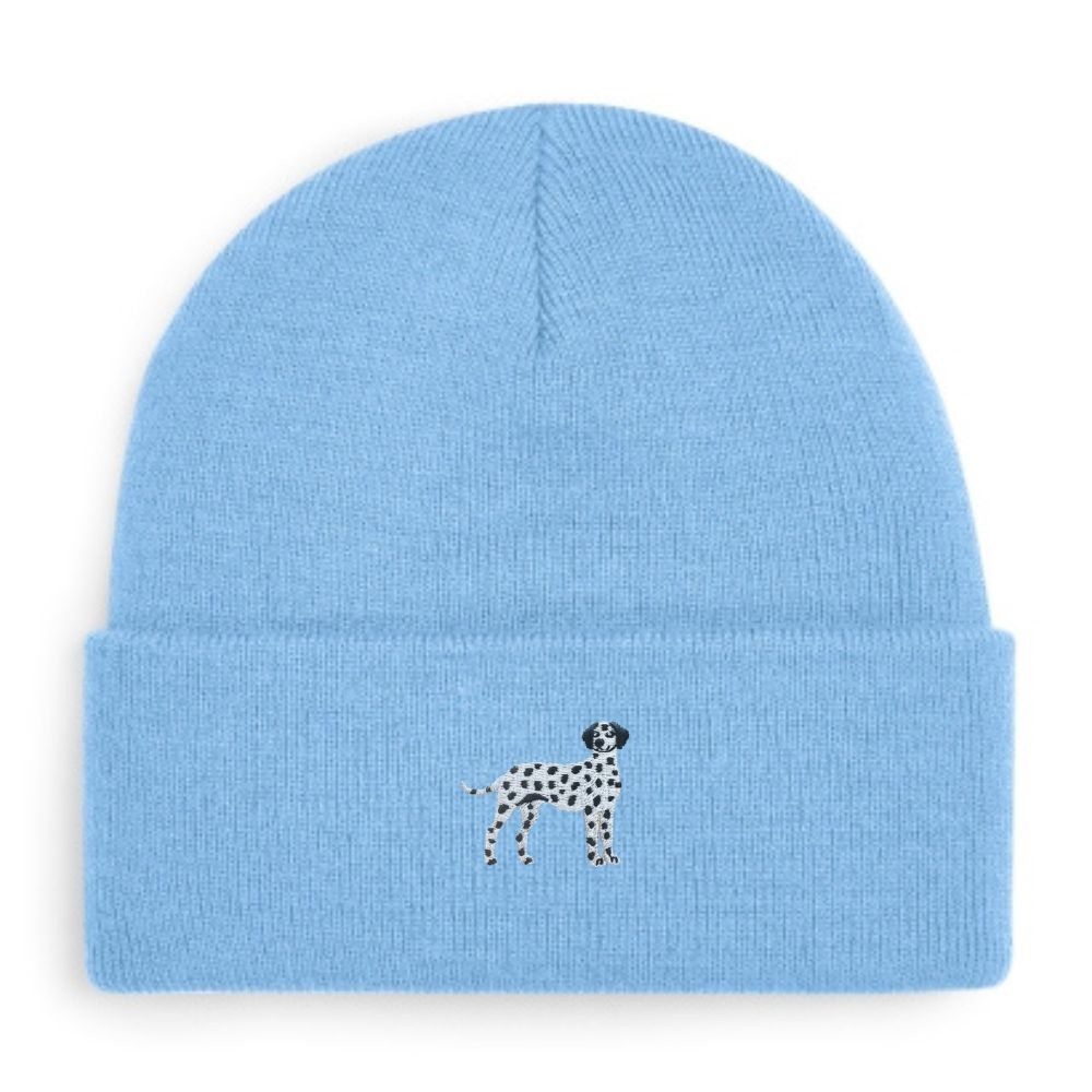 Dalmatiner Beanie in hellblau mit schwarzem Dalmatiner-Stickmotiv