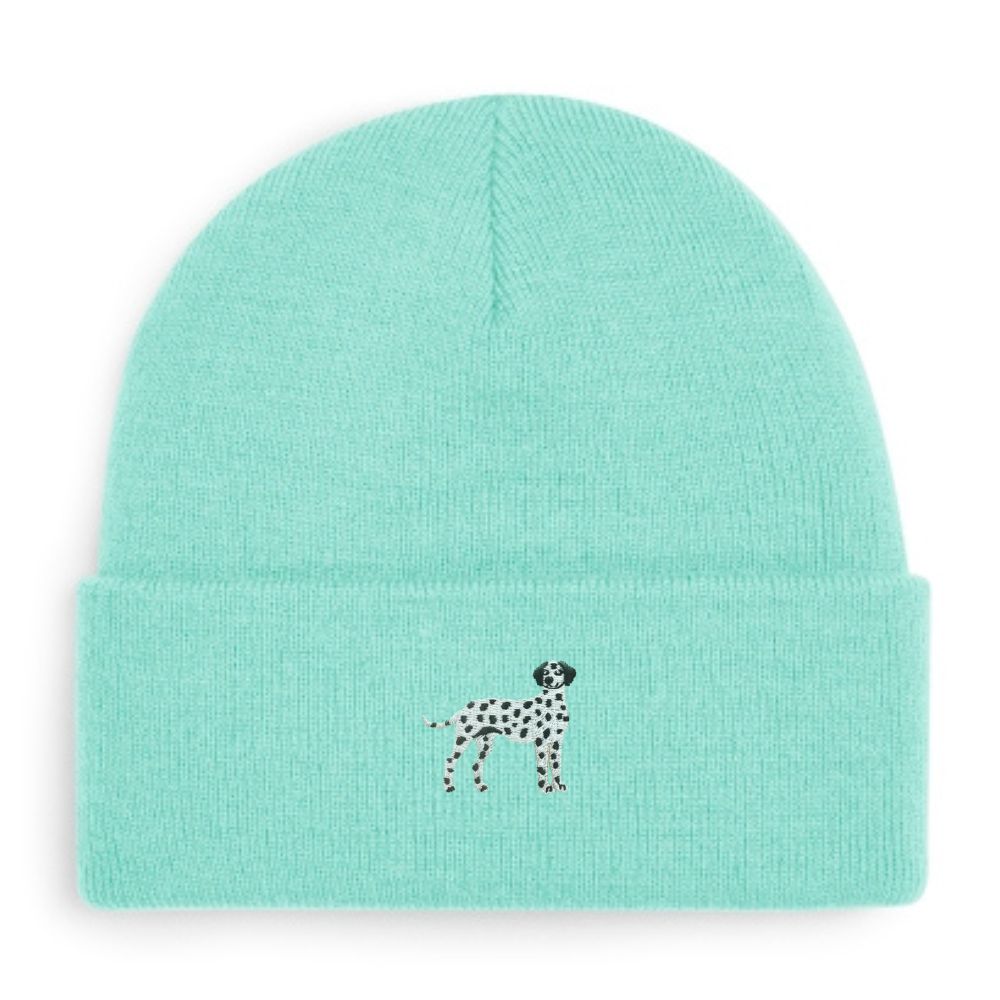 Dalmatiner Beanie in mintgrün mit schwarzem Dalmatiner-Stickmotiv