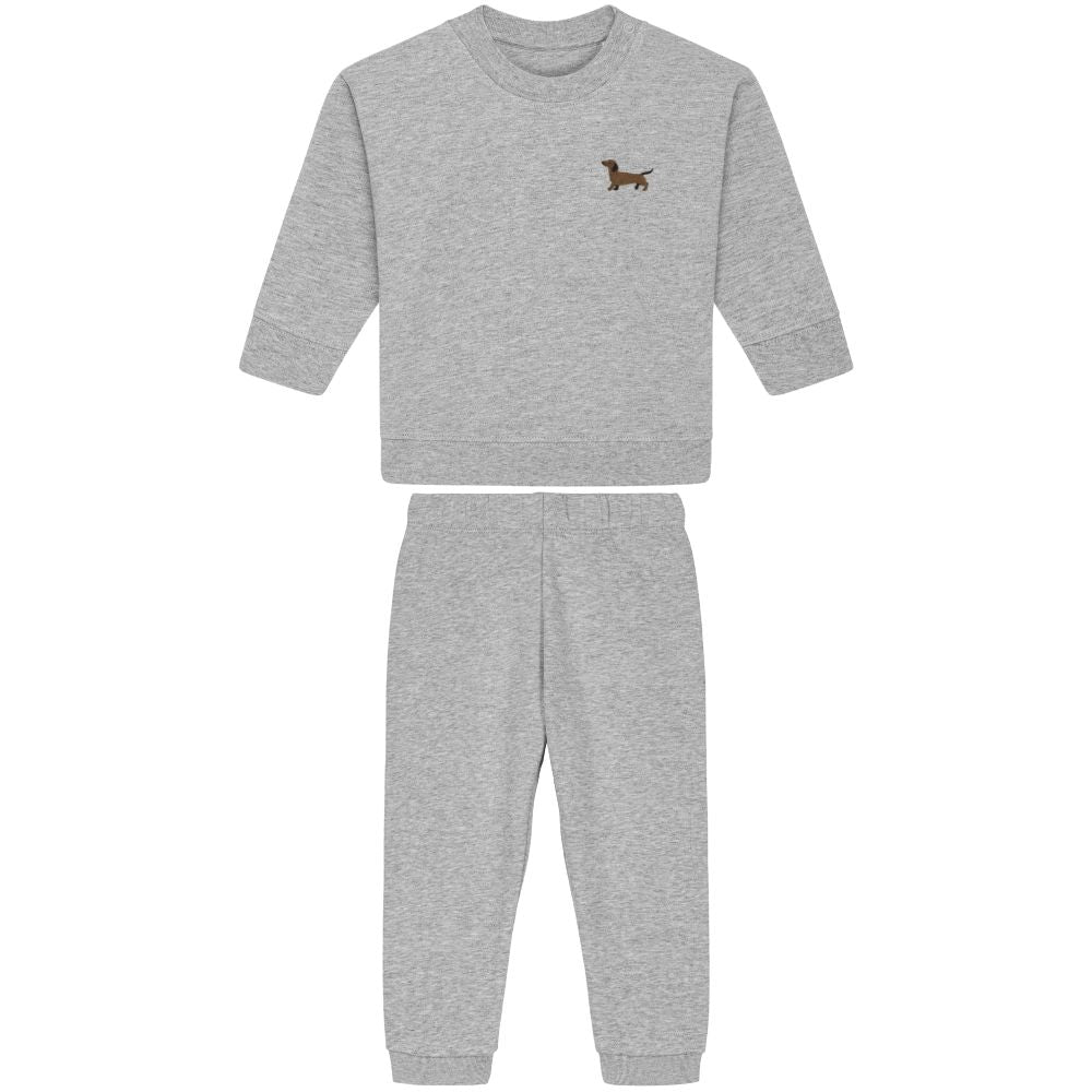 Dackel Baby Jogginganzug aus Bio-Baumwolle in Hellgrau Meliert von Heytoki