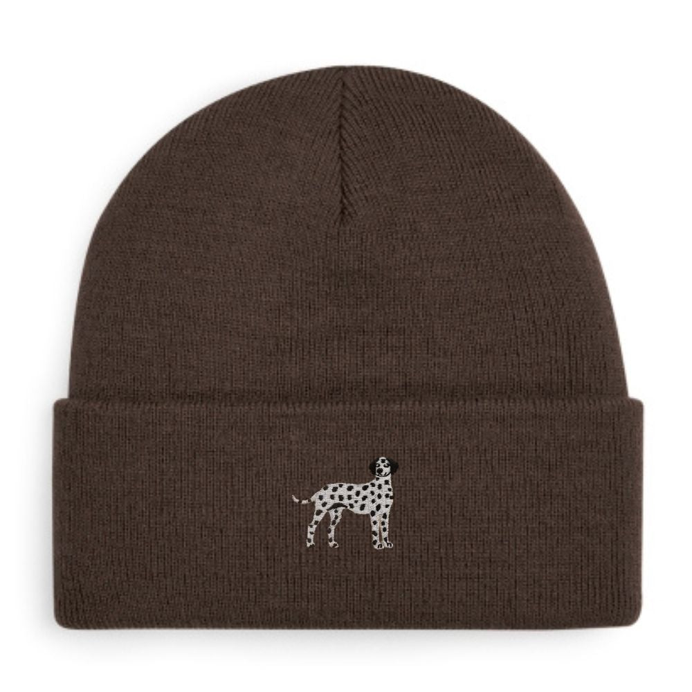 Dalmatiner Beanie in braun mit schwarzem Dalmatiner-Stickmotiv