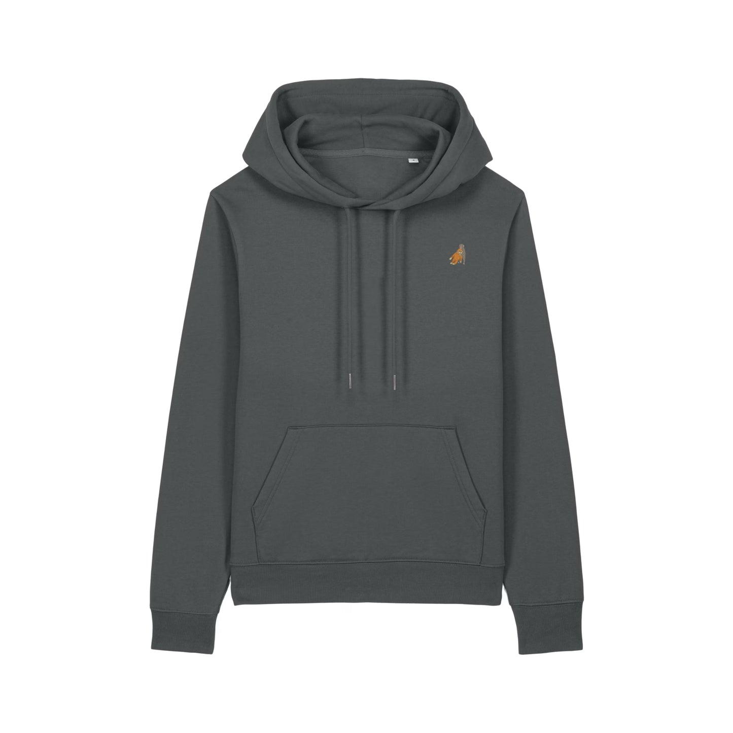 Heytoki Affen Damen Hoodie Bio-Baumwolle Anthrazit Spirit Animal Punch Stickerei
