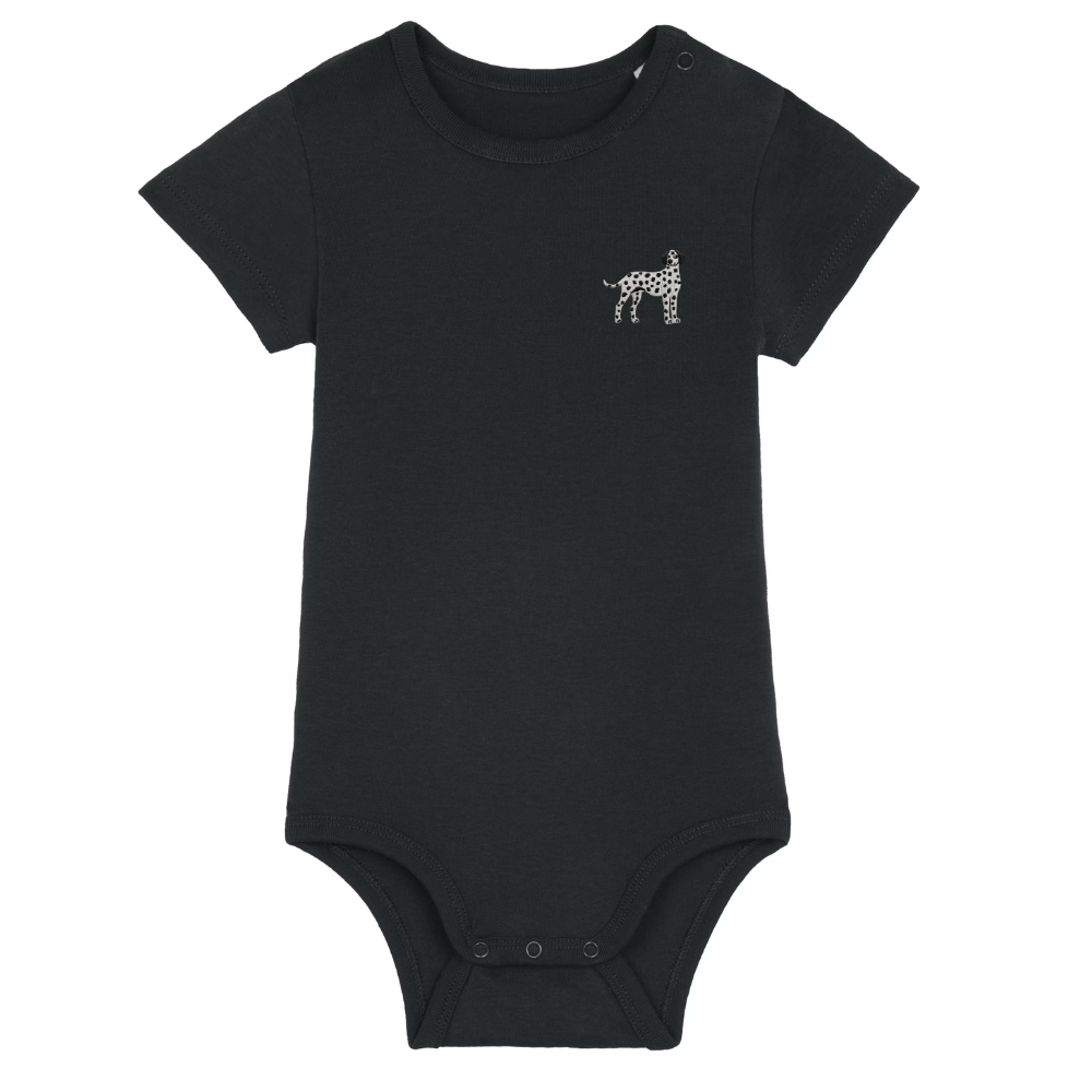 Heytoki Baby-Body in Schwarz mit gesticktem Dalmatinermotiv