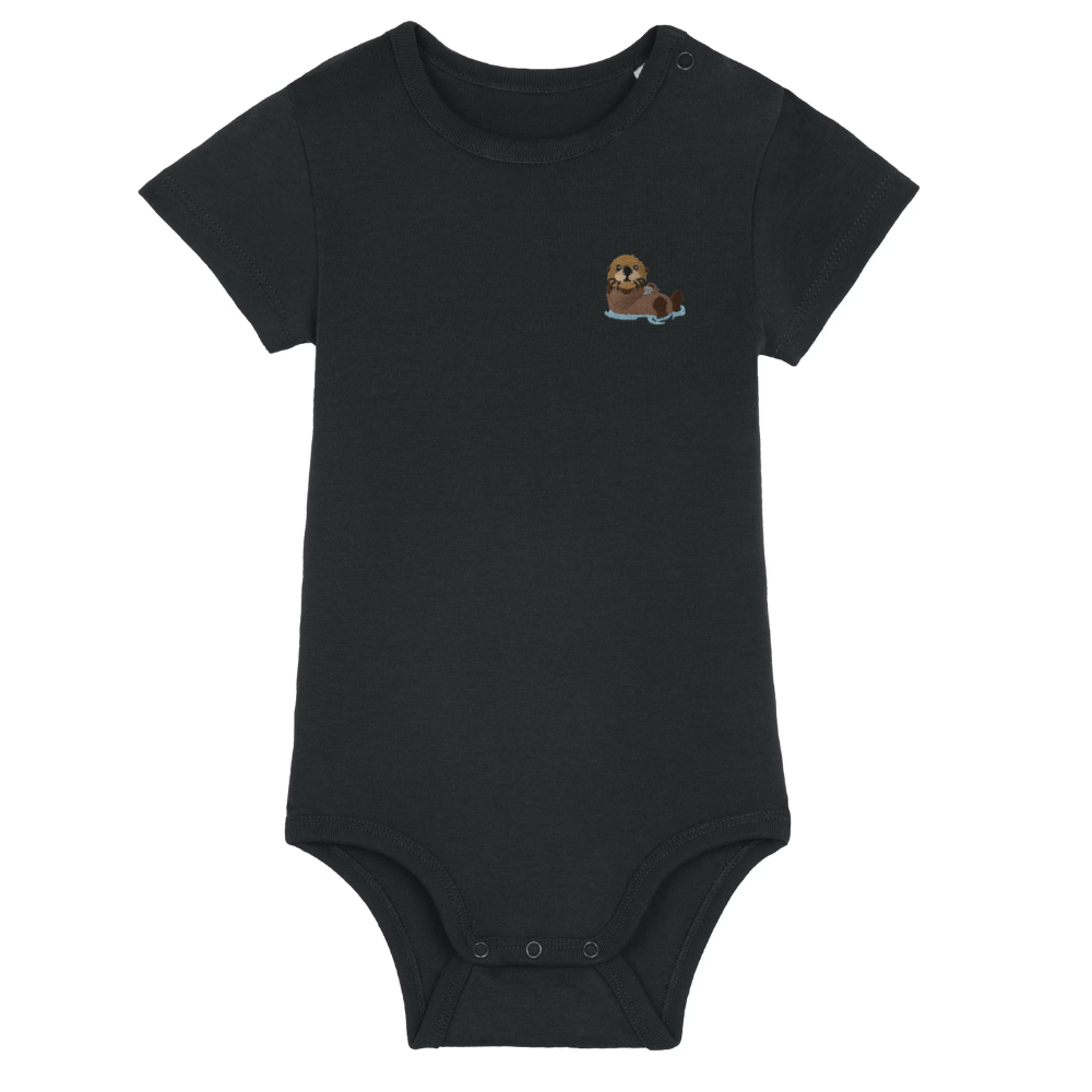 Heytoki Baby-Body aus Bio-Baumwolle in Schwarz mit gesticktem Ottermotiv