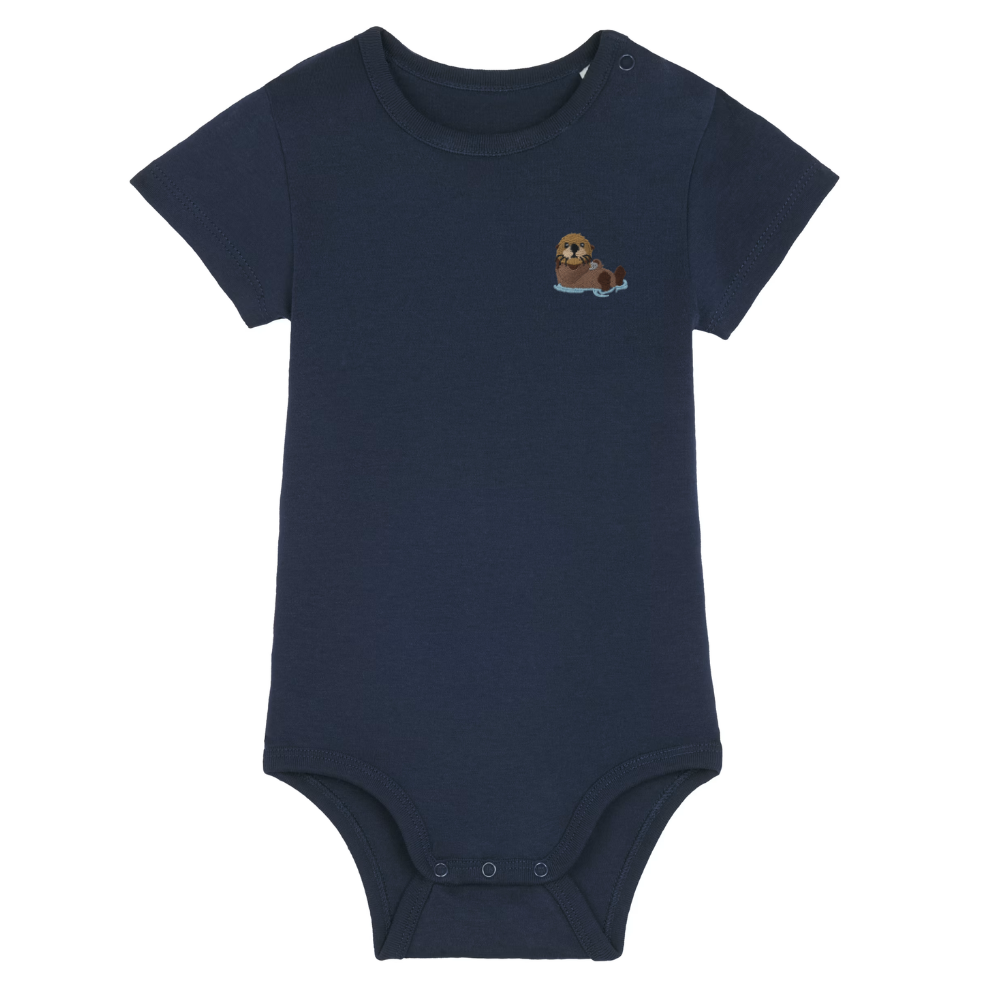 Heytoki Baby-Body aus Bio-Baumwolle in French Navy (Dunkelblau) mit gesticktem Ottermotiv