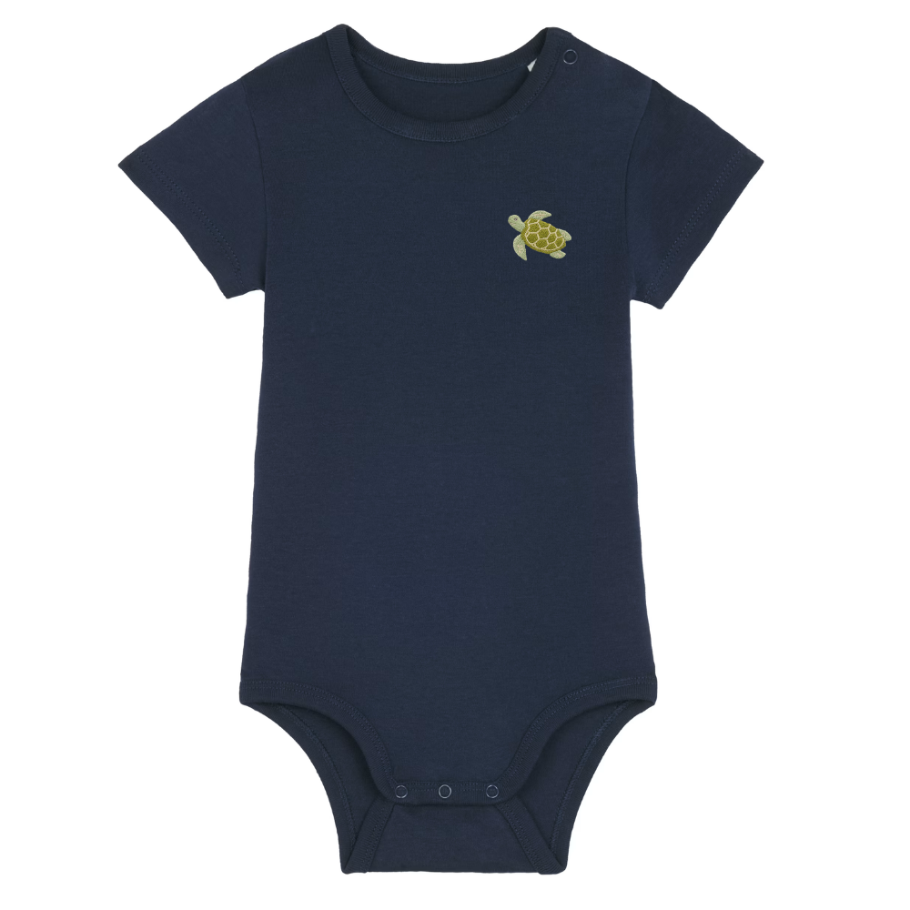 Heytoki Baby-Body aus Bio-Baumwolle in French Navy (Dunkelblau) mit gesticktem Pferdemotiv