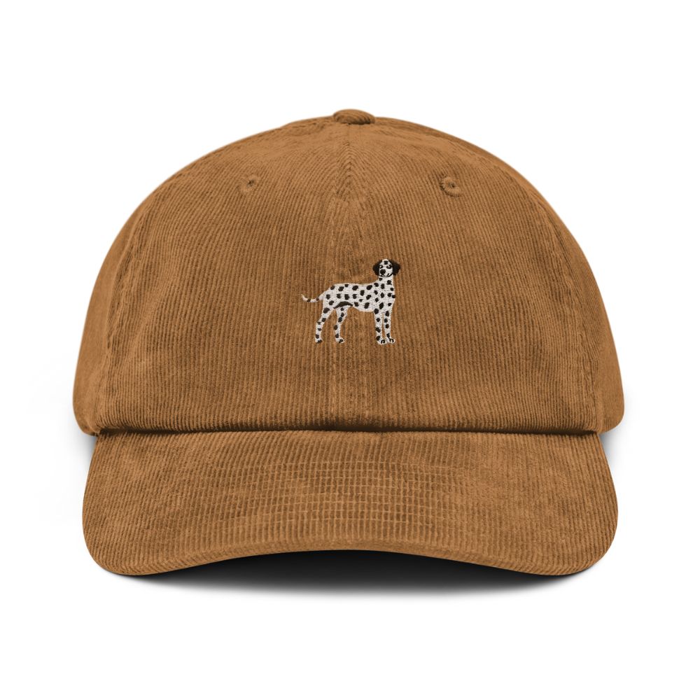 Dalmatiner Cord Cap in Camel aus Baumwollcord mit gesticktem Dalmatiner Motiv