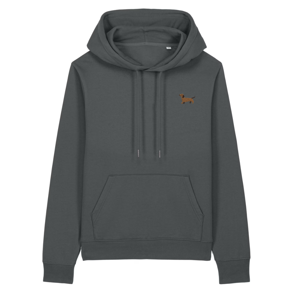 Heytoki Damen-Hoodie aus Bio-Baumwolle in Anthrazit mit gesticktem Dackel-Motiv