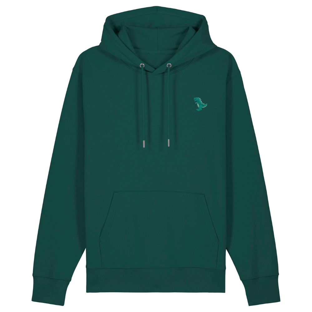 Heytoki Unisex-/Herren-Hoodie aus Bio- und recycelter Baumwolle in Glazed Green mit gesticktem Dinomotiv