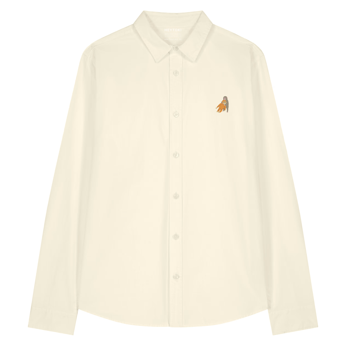 Heytoki leichtes Damen-Baumwollhemd aus Bio-Baumwolle in Cream mit gesticktem Affenmotiv