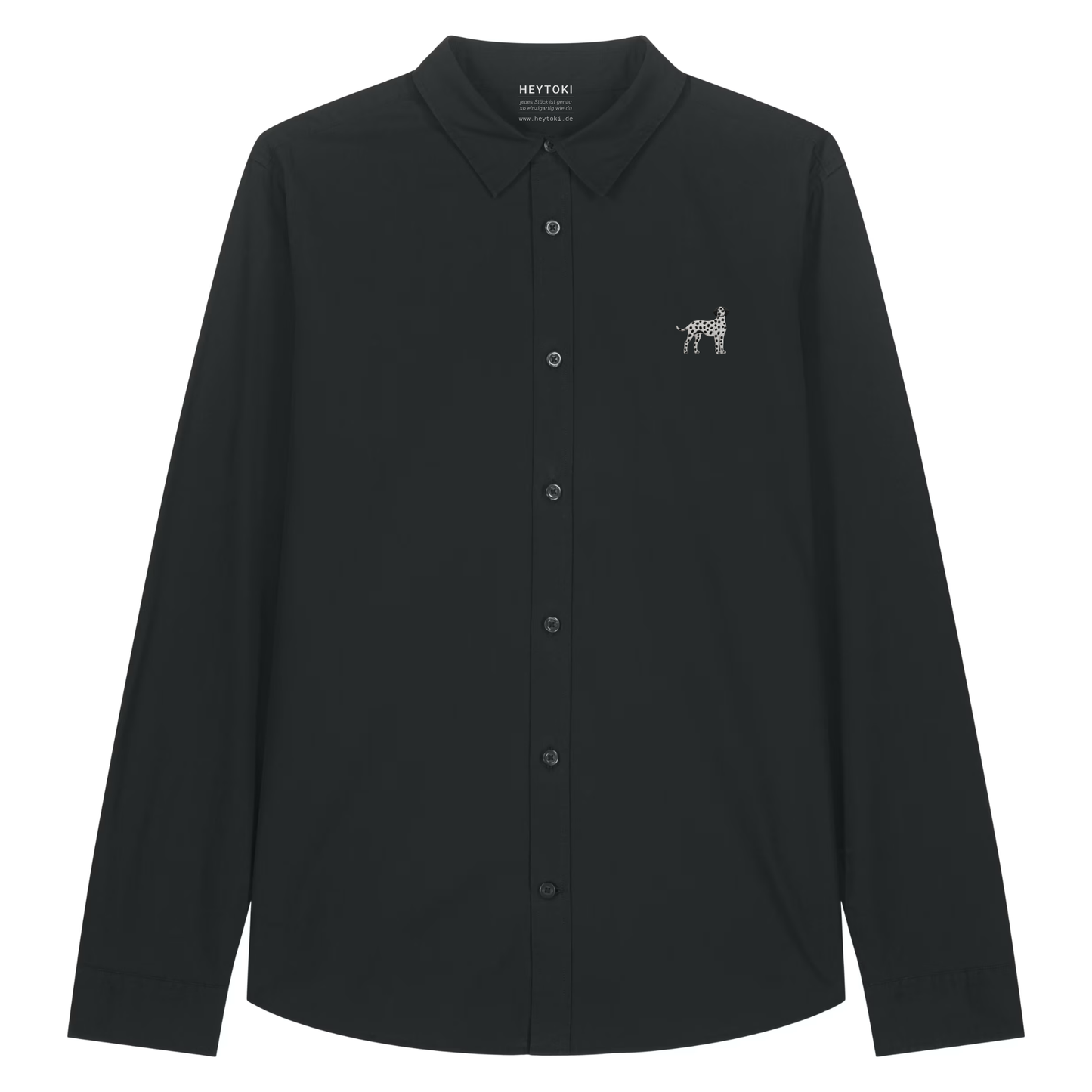 Heytoki leichtes Damen-Baumwollhemd aus Bio-Baumwolle in Schwarz mit gesticktem Dalmatinermotiv