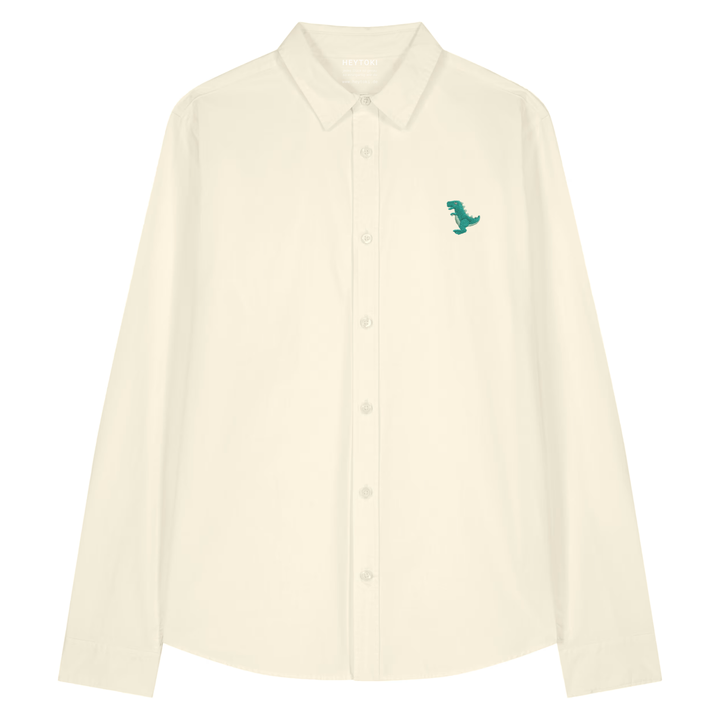 Heytoki leichtes Damen-Baumwollhemd aus Bio-Baumwolle in Cream mit gesticktem Dinomotiv