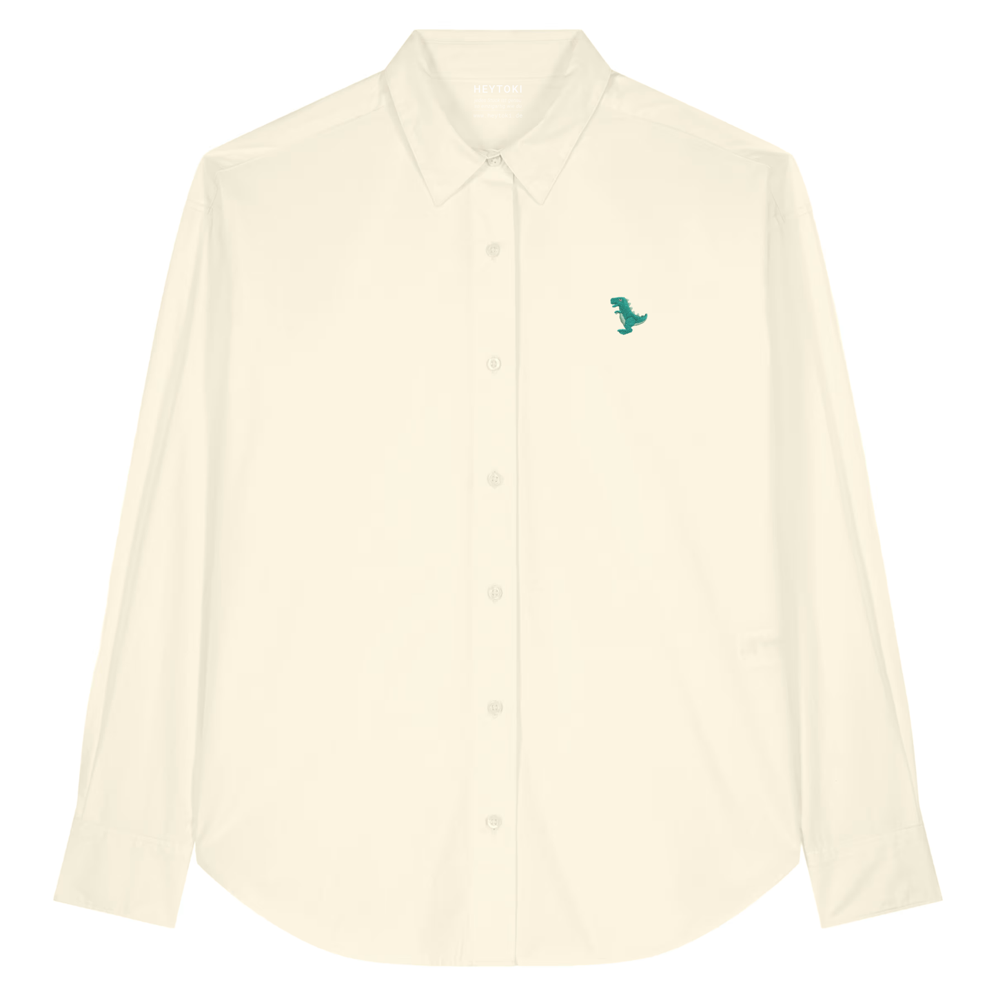 Heytoki leichtes Herren-Baumwollhemd aus Bio-Baumwolle in Cream mit gesticktem Dinomotiv
