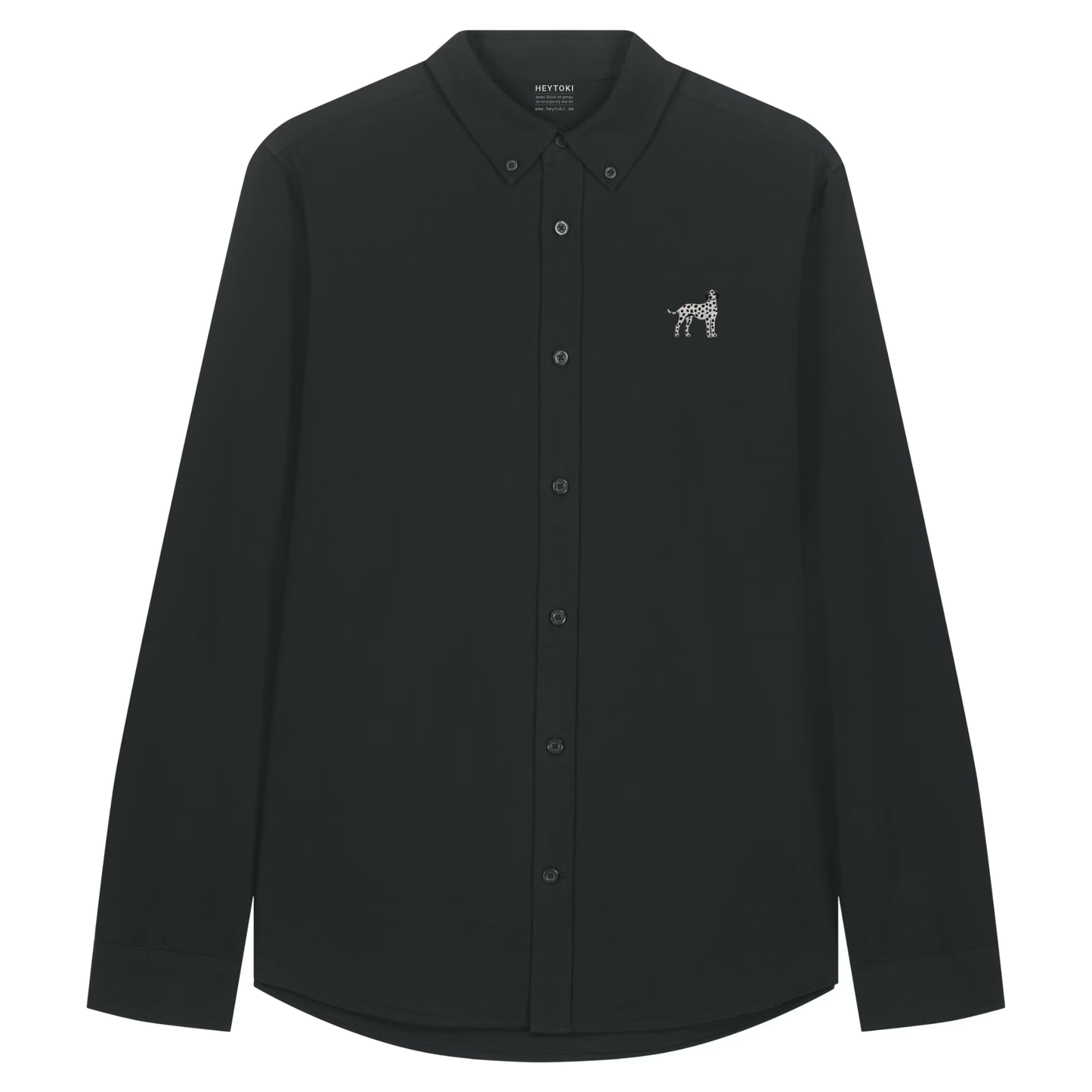 Heytoki Herren-Oxfordhemd in Schwarz mit gesticktem Dalmatinermotiv