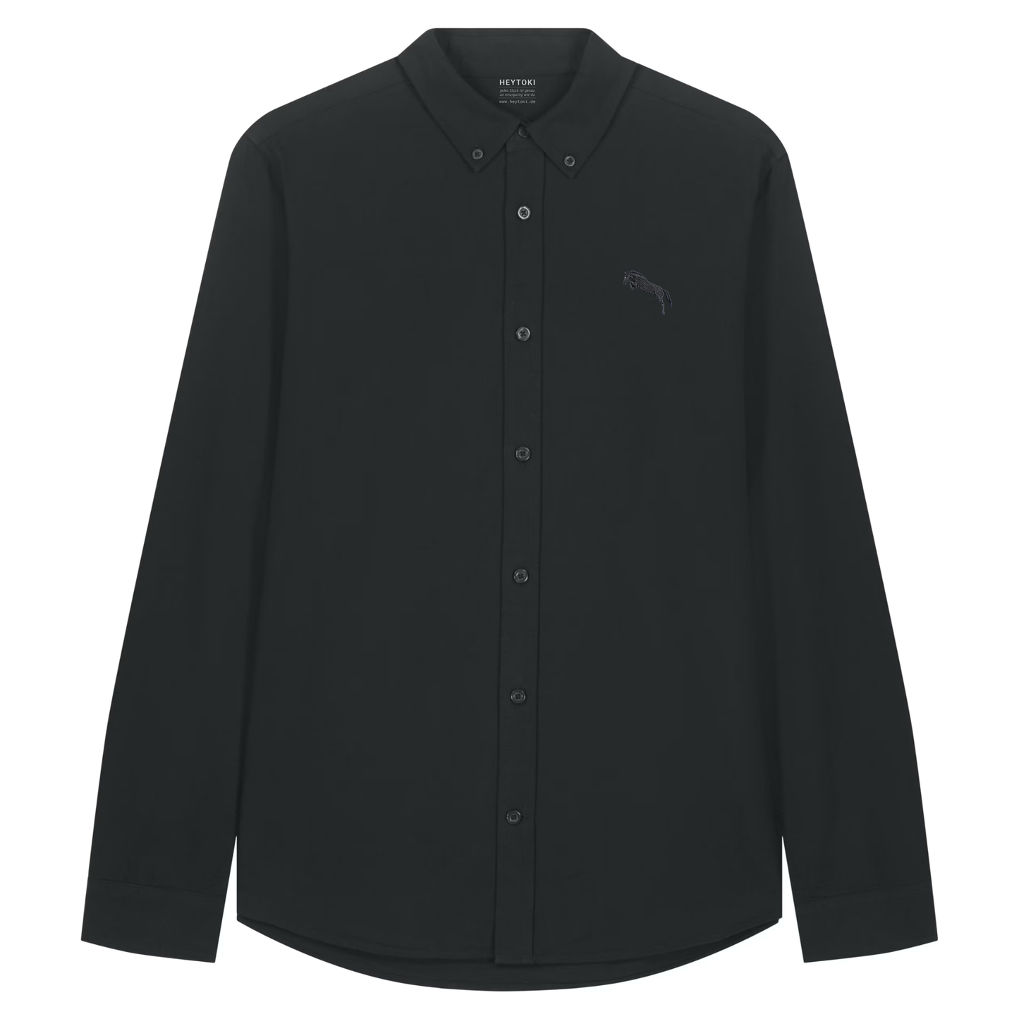 Heytoki Herren-Oxfordhemd in Schwarz mit gesticktem Pferdemotiv