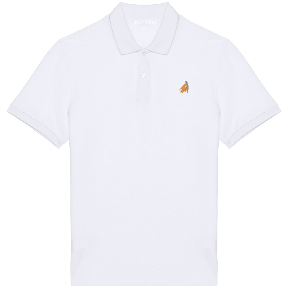 Heytoki Herren-Poloshirt aus Bio-Baumwolle in Weiß mit gesticktem Affen-Motiv