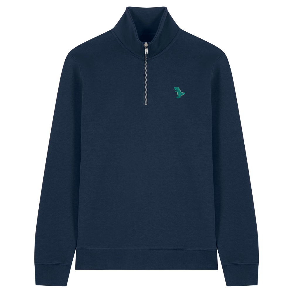 Heytoki Quarter-Zip-Hoodie in French Navy mit gesticktem Dinosauriermotiv