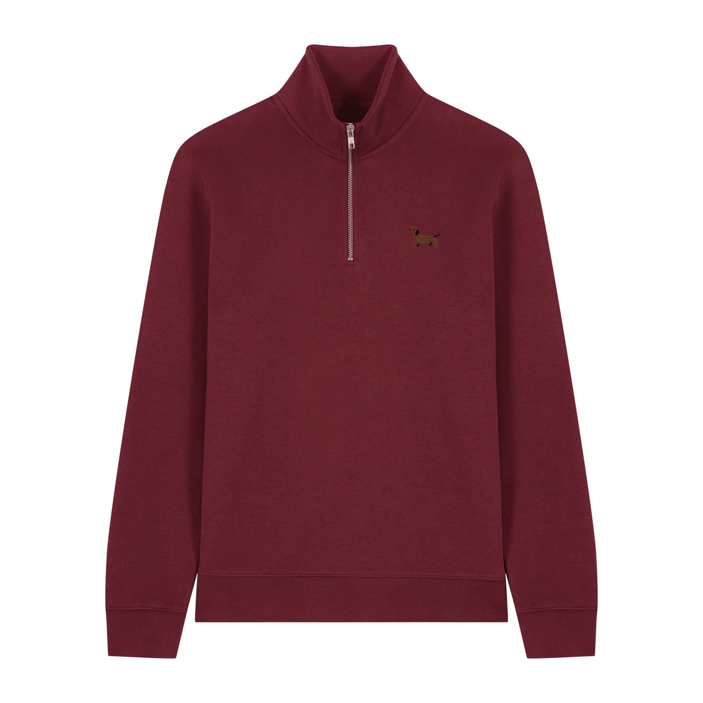 Dackel Quarter Zip Hoodie aus Bio-Baumwolle in Dunkelrot von Heytoki