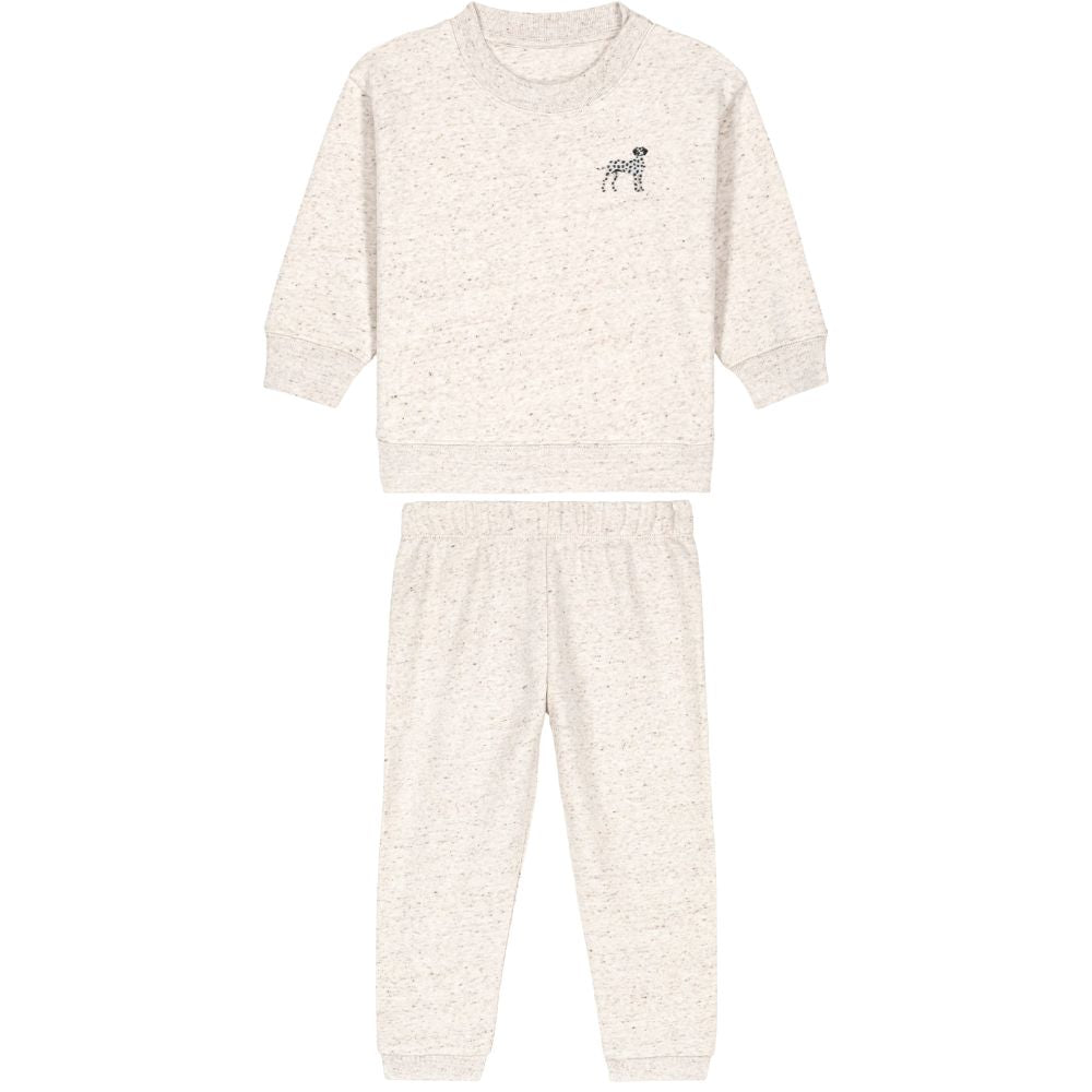 Baby Jogginganzug in Meliertgrau aus Bio Baumwolle mit gesticktem Dalmatiner Motiv
