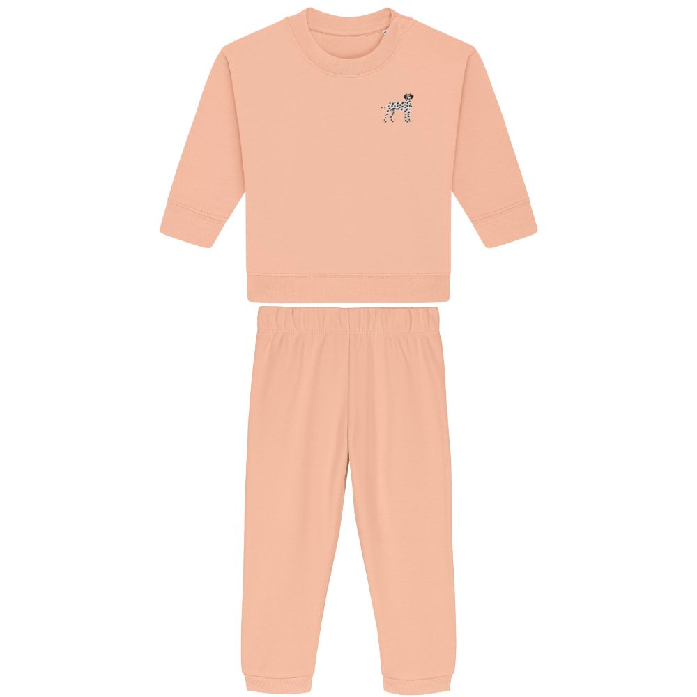 Dalmatiner Baby Jogginganzug in Pfirsichrosa aus Bio Baumwolle mit gesticktem Dalmatiner Motiv