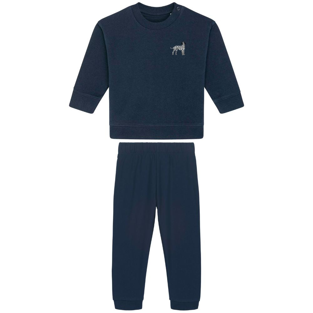 Dalmatiner Baby Jogginganzug in Dunkelblau aus Bio Baumwolle mit gesticktem Dalmatiner Motiv