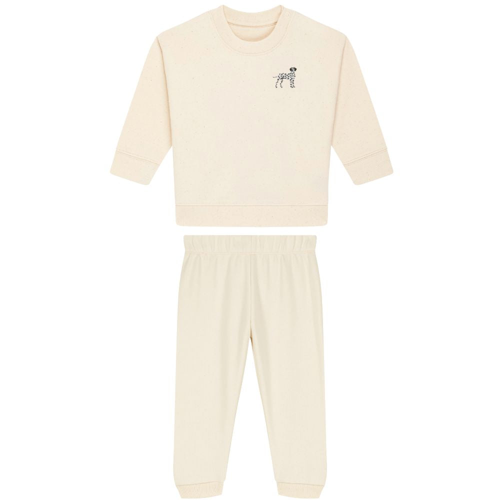 Baby Jogginganzug in Meliertgrau aus Bio Baumwolle mit gesticktem Dalmatiner Motiv