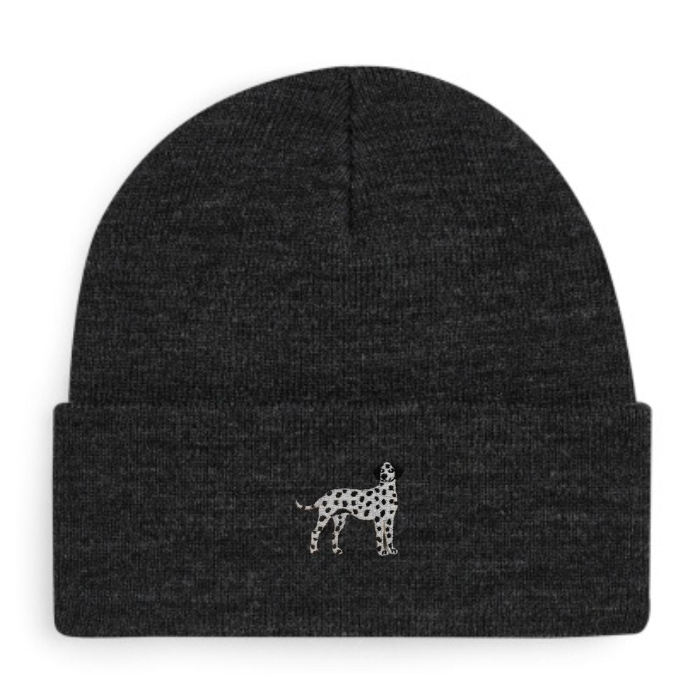 Dalmatiner Beanie in anthrazit mit schwarzem Dalmatiner-Stickmotiv