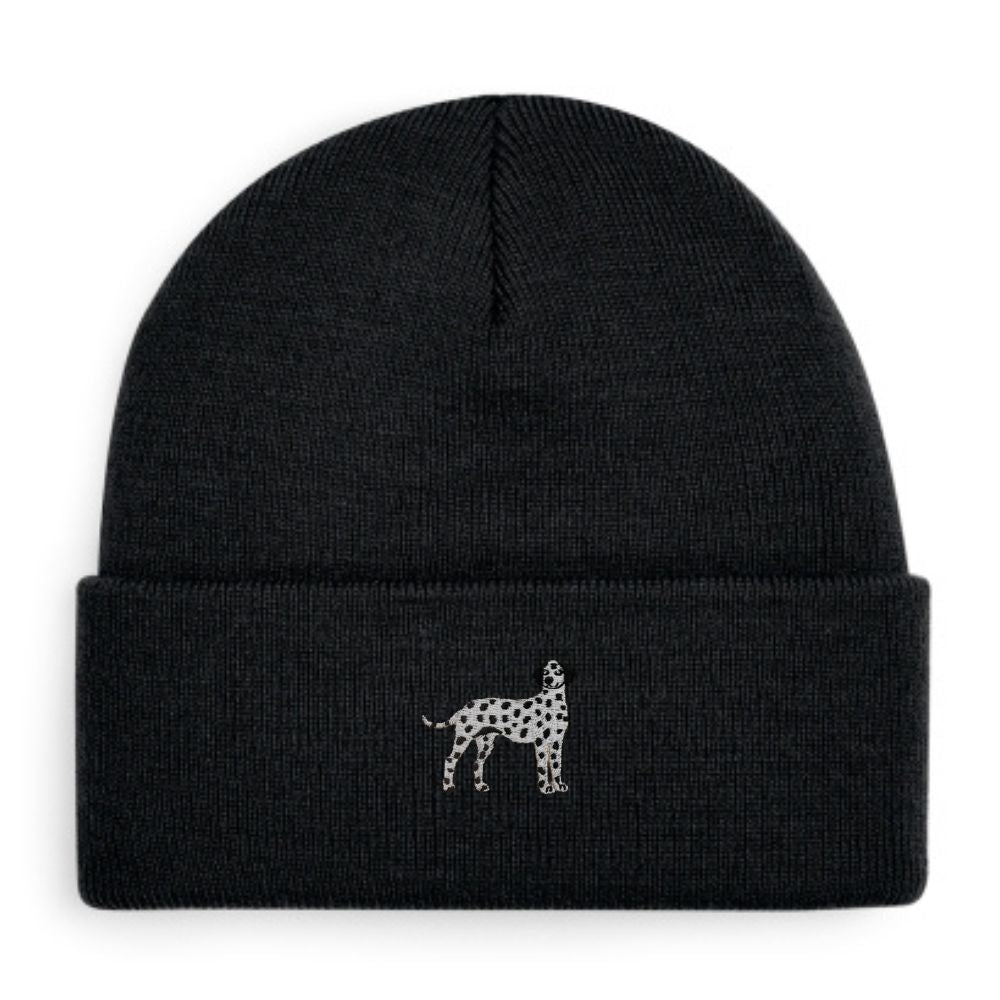Dalmatiner Beanie in schwarz mit schwarzem Dalmatiner-Stickmotiv
