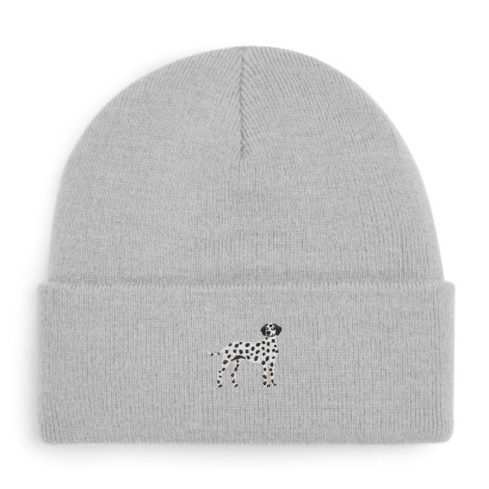 Dalmatiner Beanie in hellgrau mit schwarzem Dalmatiner-Stickmotiv