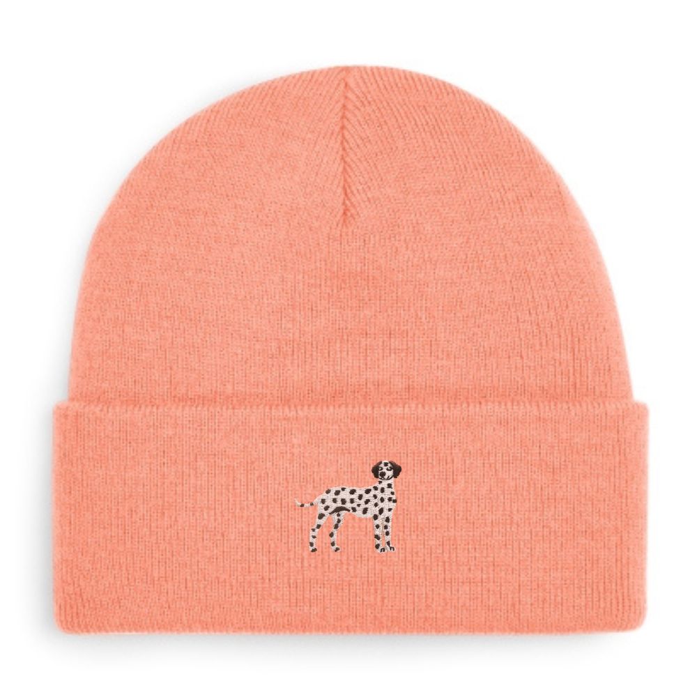 Dalmatiner Beanie in Blush-Rosa mit schwarzem Dalmatiner-Stickmotiv
