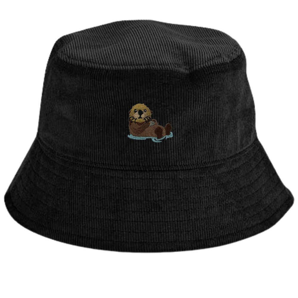 Fischerhut Cord schwarz mit Otter Stick