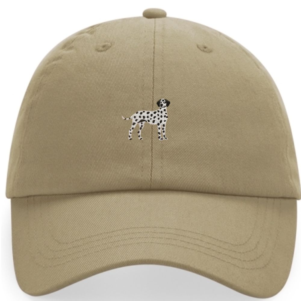 Dalmatiner Cap in Sandfarbe aus Bio Baumwolle mit gesticktem Dalmatiner Motiv