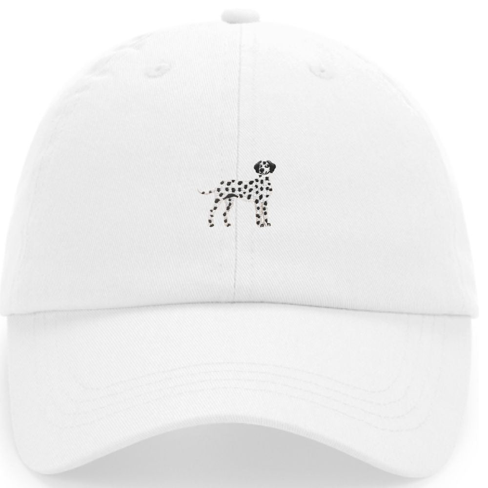 Dalmatiner Cap in Weiß aus Bio Baumwolle mit gesticktem Dalmatiner Motiv