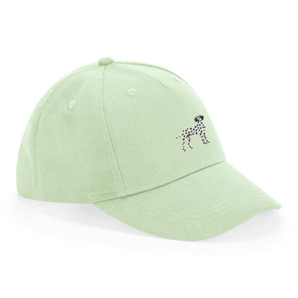 Dalmatiner Kinder Cap in Pistaziengrün aus Bio Baumwolle mit gesticktem Dalmatiner Motiv