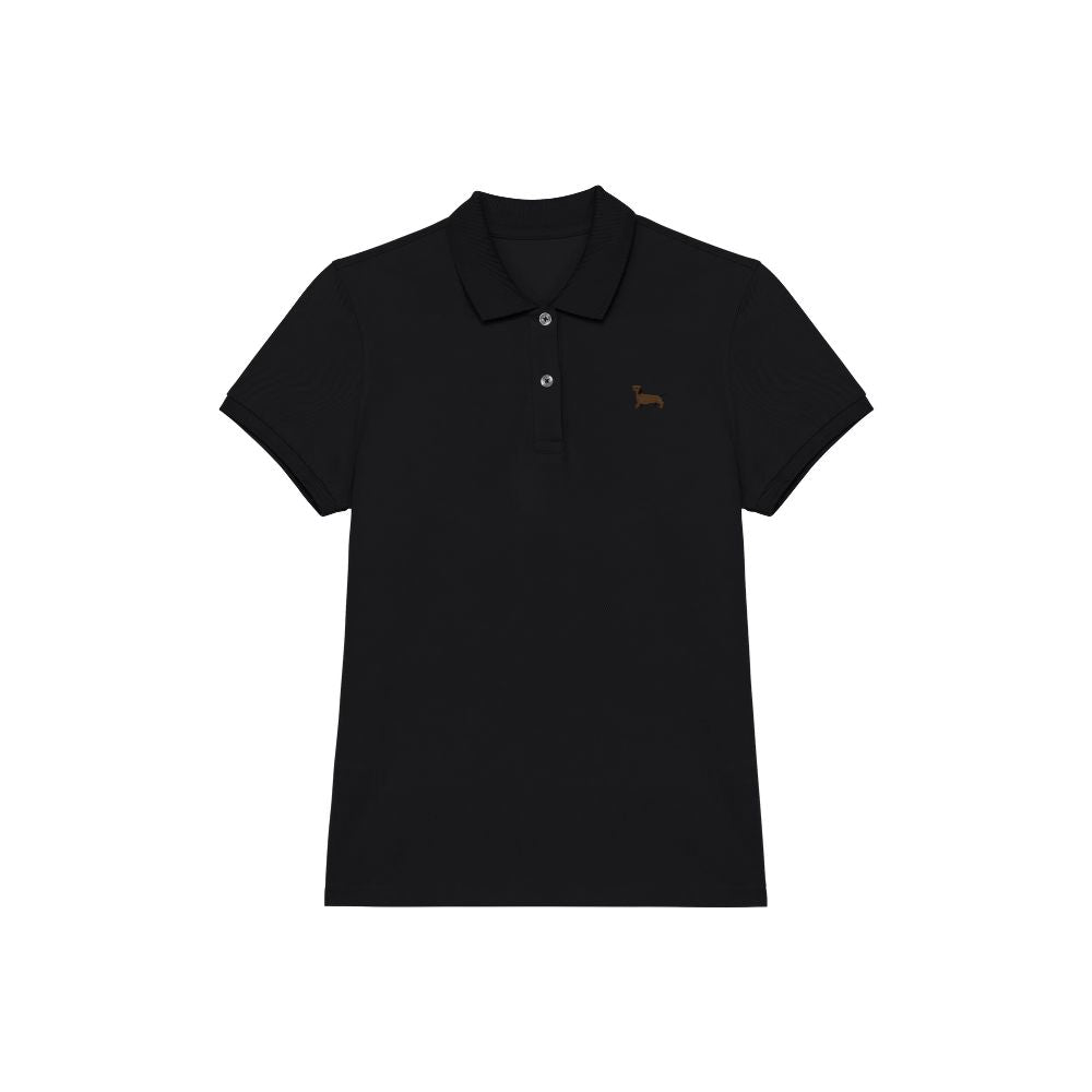 Poloshirt Dackel Stick schwarz Damen vorne