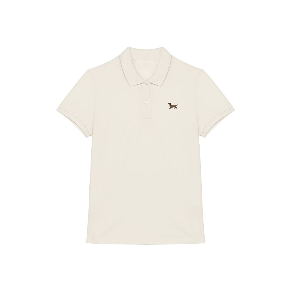 Poloshirt Dackel Stick Creme Damen vorne