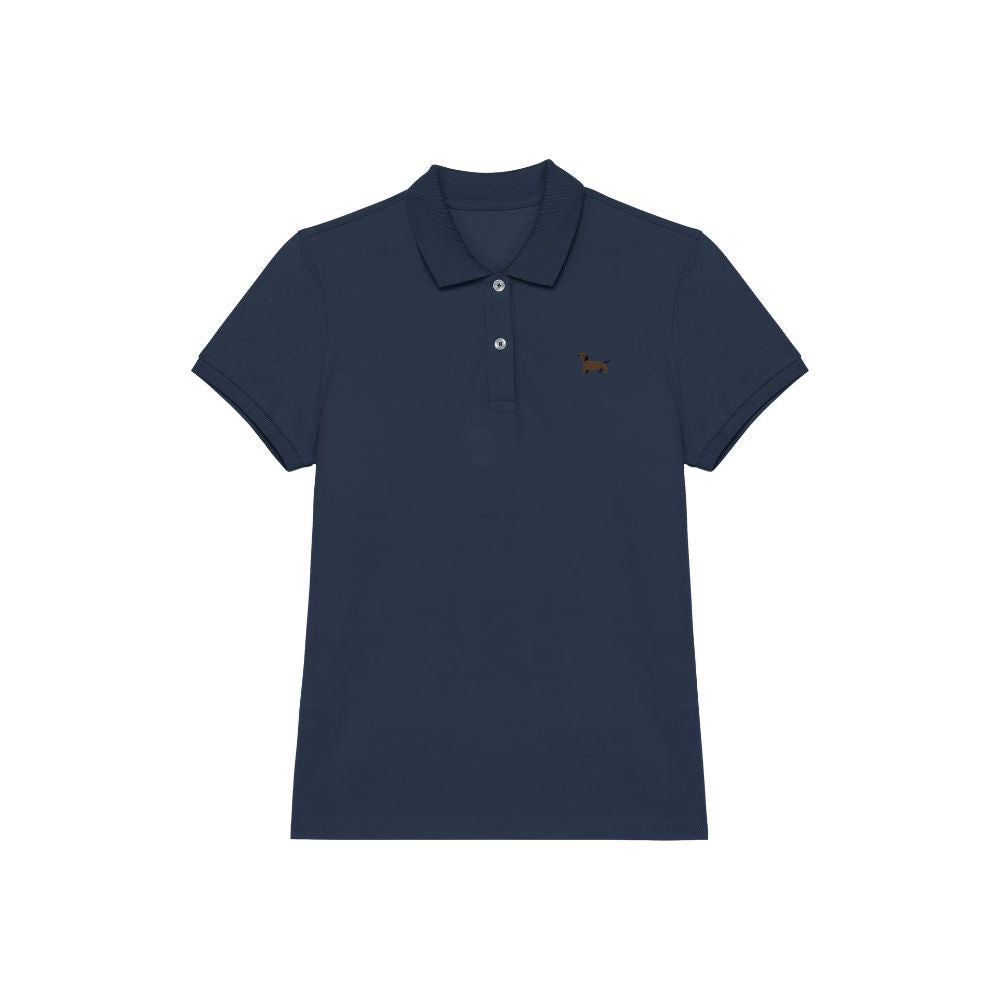 Poloshirt Dackel Stick Navy Damen vorne