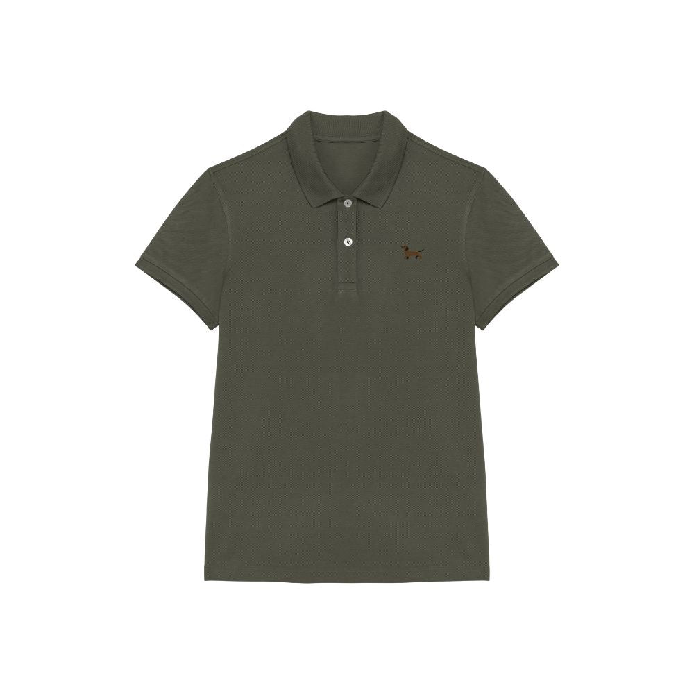 Poloshirt Dackel Stick olivgrün Damen