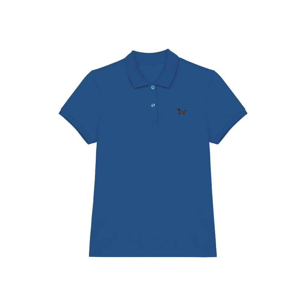 Poloshirt Dackel Stick Sea Blue Damen vorne