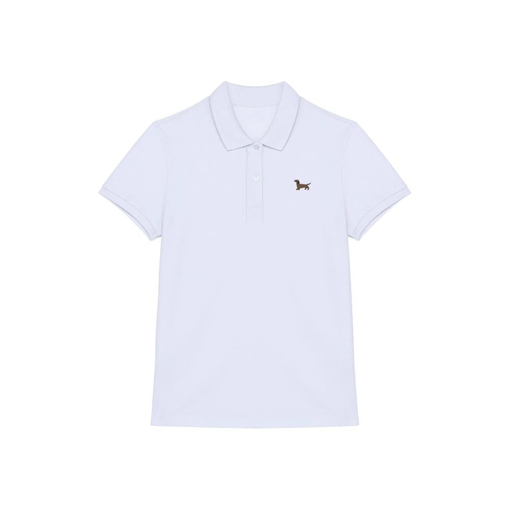 Poloshirt Dackel Stick weiss Damen vorne