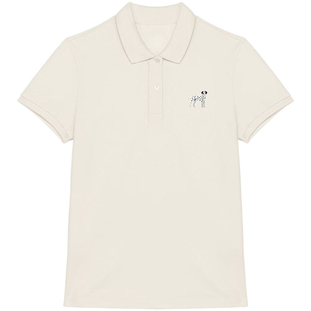 Dalmatiner Damen Poloshirt in Elfenbein aus Bio Baumwolle mit gesticktem Dalmatiner Motiv
