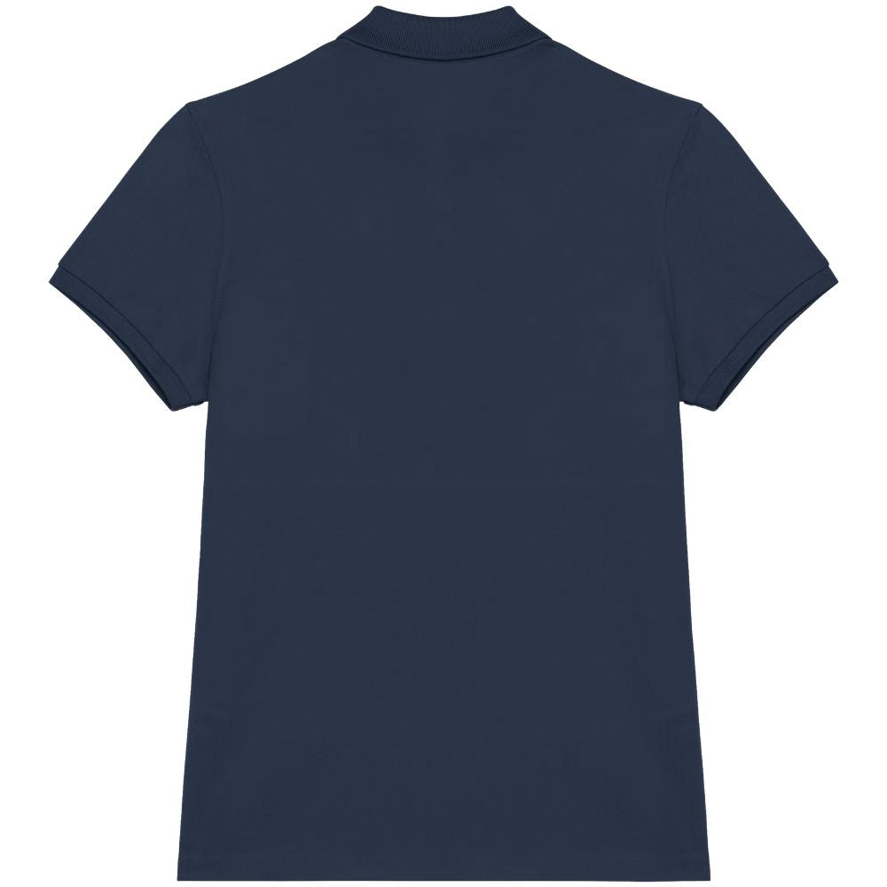 Dalmatiner Damen Poloshirt in Dunkelblau aus Bio Baumwolle mit gesticktem Dalmatiner Motiv von hinten