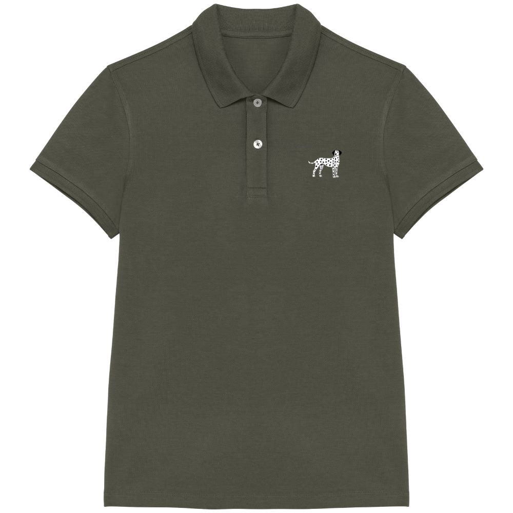 Dalmatiner Damen Poloshirt in Olivgrün aus Bio Baumwolle mit gesticktem Dalmatiner Motiv