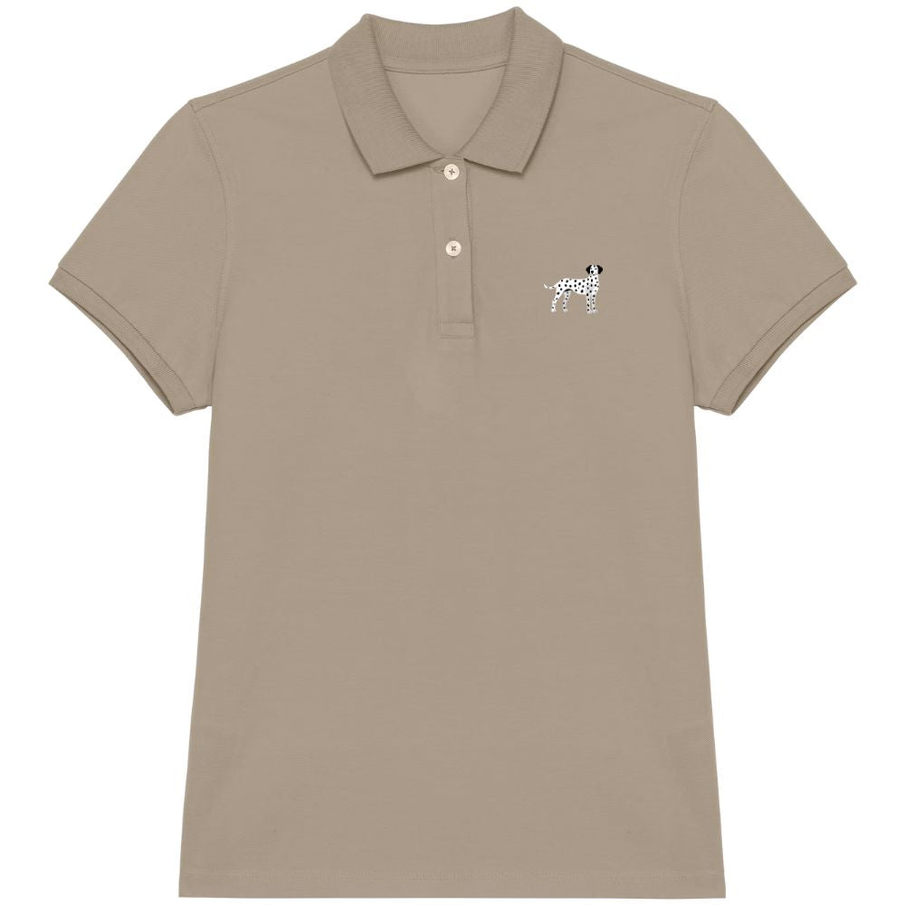 Dalmatiner Damen Poloshirt in Sandfarbe aus Bio Baumwolle mit gesticktem Dalmatiner Motiv