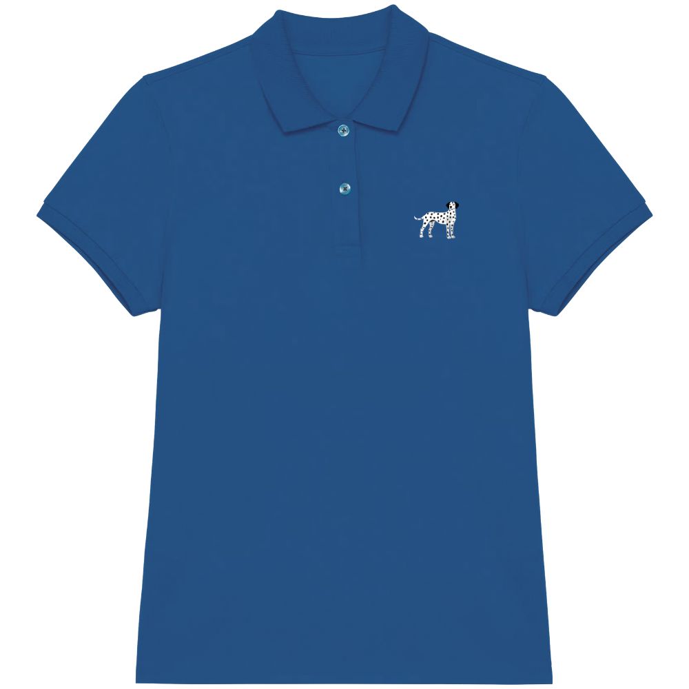 Dalmatiner Damen Poloshirt in Meeresblau aus Bio Baumwolle mit gesticktem Dalmatiner Motiv