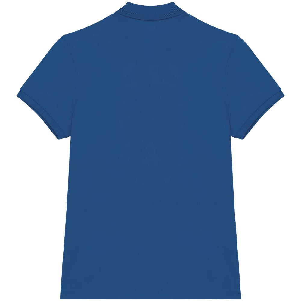 Dalmatiner Damen Poloshirt in Meeresblau aus Bio Baumwolle mit gesticktem Dalmatiner Motiv hinten