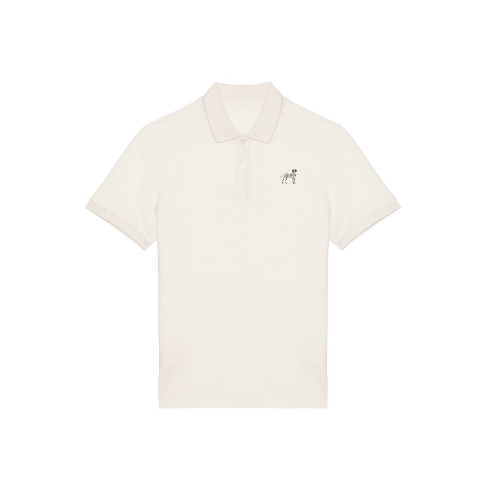 Dalmatiner Herren Poloshirt in Elfenbein aus Bio Baumwolle mit gesticktem Dalmatiner Motiv