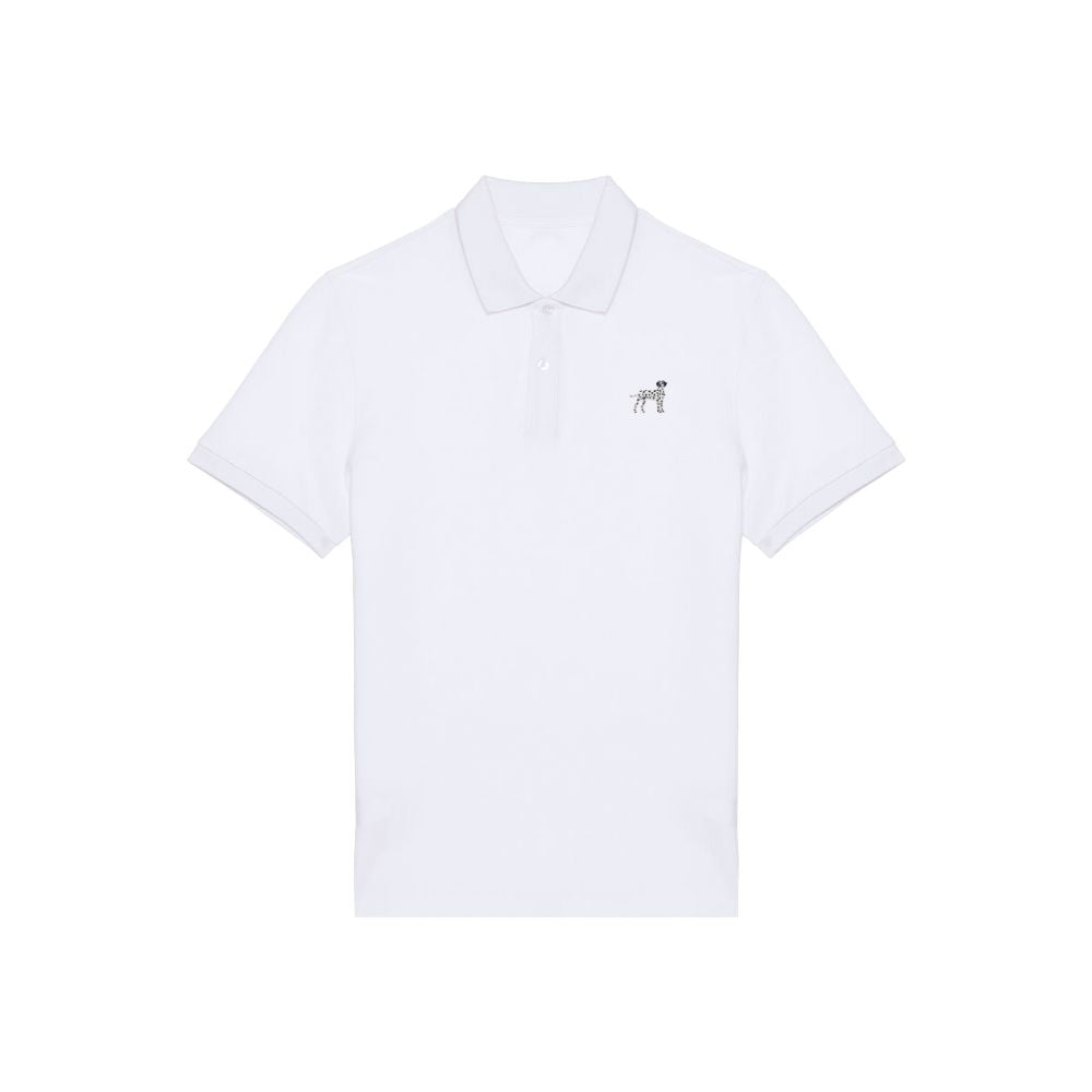 Dalmatiner Herren Poloshirt in Weiß aus Bio Baumwolle mit gesticktem Dalmatiner Motiv