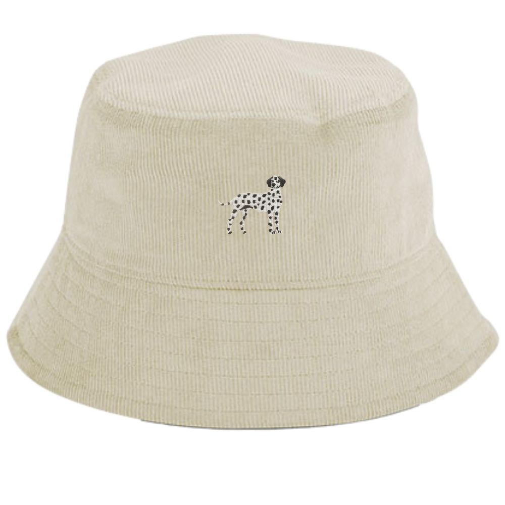 Dalmatiner Cord Fischerhut in beige aus Bio Baumwolle mit gesticktem Dalmatiner Motiv