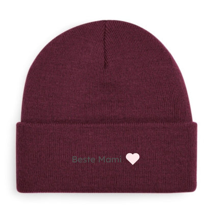 Beste Mami Beanie in Dunkelrot von Heytoki