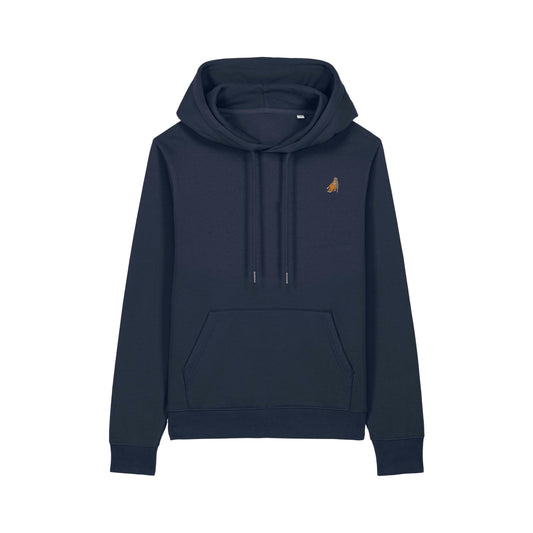 Heytoki Affen Damen Hoodie Bio-Baumwolle Navy Spirit Animal Punch Stickerei